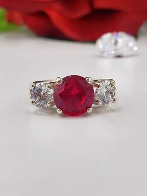 2.95 Ct Round Cut Natural Ruby & Diamond Wedding Ring 14k Solid White Gold Ring - Image 1 of 4