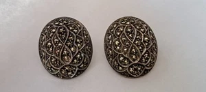 Sterling Silver Earrings Marcasire French Clip On Style Marked By Maker G S - Picture 1 of 16