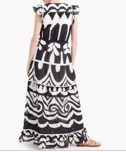 J Crew Point Sur Damen Größe 8 Stufenkleid Abstrakt Maxi Flatterärmel Baumwolle - Bild 1 von 9