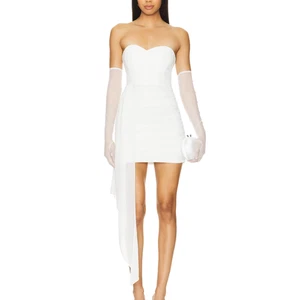 Superdown weiß Chiffon trägerlos Minikleid SMALL figurbetont Handschuhe Braut $ 92 NEU - Bild 1 von 11