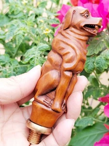 GX1645 - 20 años tallado a mano 12,5 CM boj muleta punta de bastón - perro - Imagen 1 de 5