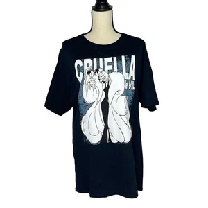 NWT CRUELLA Black Short Sleeve Tee Black Puppy 101 Dalmatian Black Size Large - Picture 1 of 4