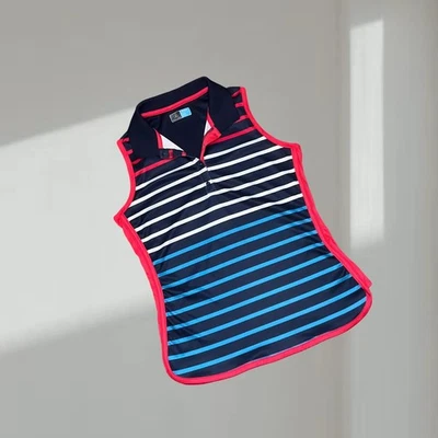 PGA TOUR Sleeveless Polo – Navy/Red/White Stripe (M) - Image 1 of 4
