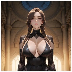 Gothic Anime Beauty in Cathedral Poster Art - Dark Fantasy Wall Decor - Picture 1 of 9