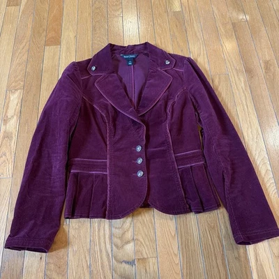 White House Black Market Corduroy Burgundy Wine Blazer Jacket Women’s Sz 4 - Image 1 of 4