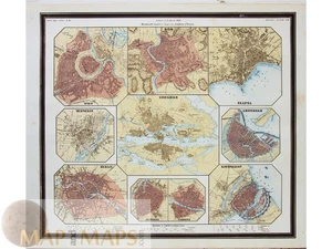 Rare 1858 antique Bauerkeller map with detailed town plans of Europe Capitals. - Picture 1 of 4