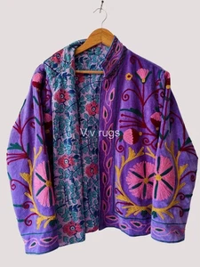Bunte Suzani Samt Jacke Boho Handarbeit bestickt Festival Mantel - Bild 1 von 6