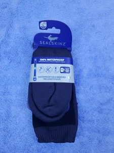SEALSKINZ Unisex 100% Waterproof Cold Weather Mid Length Socks Black/Grey Size L - Picture 1 of 12