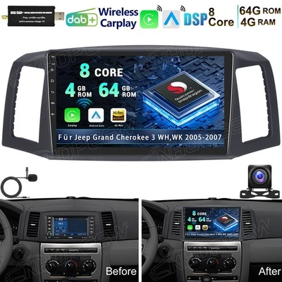 8-Kern 4+64G Android 15 Autoradio Für Jeep Grand Cherokee 3 WH,WK 2005-2007 DAB+ - Bild 1 von 4
