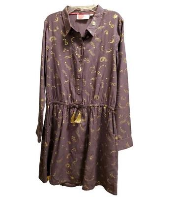 Vestido Camisa Boden Meninas 9 10 Estrelas da Lua Espaço Silenciado Roxo Dourado Borlas Laço  - Imagem 1 de 4