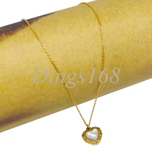 18K Yellow Gold Filled White Seashell Heart Pendant 17+2inch Rolo Chain Necklace - Picture 1 of 6