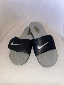 Nike Air Black Leather Grey Slide Slippers Sandals 487331-001 - Mens Sz 11 - Picture 1 of 4