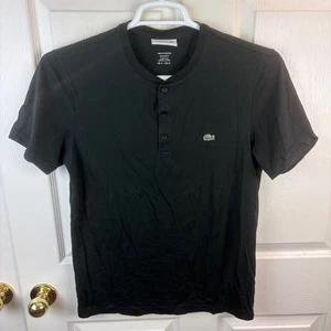 Herren Lacoste Kurzarm Henley Shirt Oberteil Schwarz Medium M Logo Alligator - Bild 1 von 3