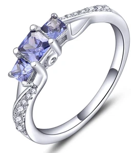 Women's Sterling Silver Clear Created Tanzanite 3-stone Princess Cut Wedding ... - Picture 1 of 7