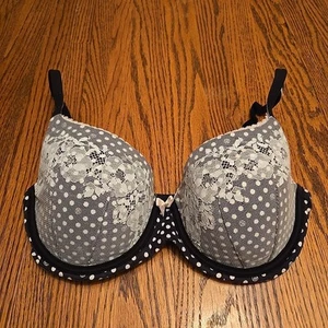 Victoria's Secret BH gefüttert Halb/Halbbrust Double 32DDD gepunktet schwarz weiß - Bild 1 von 8