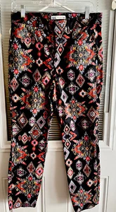 Zara Pants Jeans Printed Flat Front Multicolor Black Orange Size M EUC - Picture 1 of 9