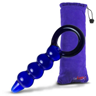 LeLuv Dildo Glass Anal Beads Ring Handle Bubble Probe with Premium Padded Pouch - Image 1 of 4