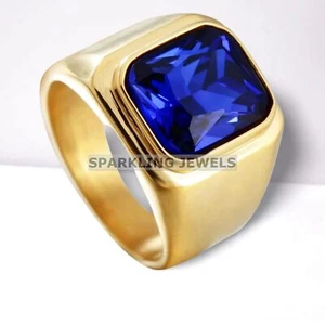 Lustrous Amethyst Cushion Cut With 925 Silver Gold Plated Ring For Men #C403 # - Picture 1 of 5