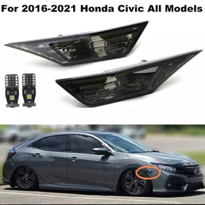 Smoked Side Marker Lamp Turn Signal Light W/ Led Bulbs for Honda Civic 2016-2021 - Picture 1 of 10