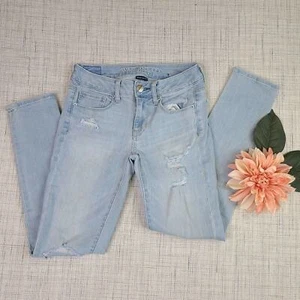 Jean femme American Eagle denim skinny délavé léger vieilli taille 2 - Photo 1/6