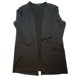 SHEIN Cardigan Donna 2XL Nero Lungo Aperto Tasche Frontali Preppy Maglione Casual - Foto 1 di 9