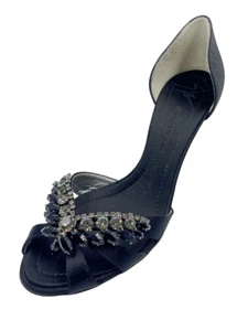 Zapatos de tacón GIUSEPPE ZANOTTI negros con cristal satinado adornado d'Orsay 37,5 7,5 - Imagen 1 de 8
