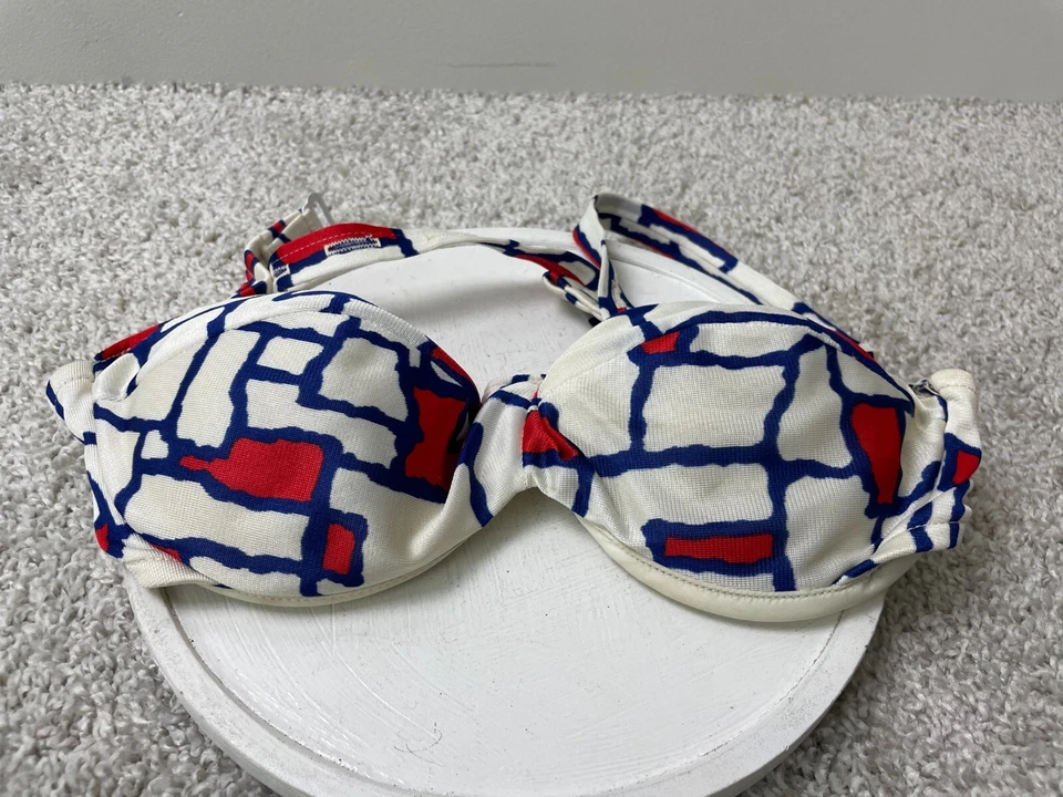 Sujetador vintage Bestform para mujer 34B correa ajustable EE. UU. estampado geométrico blanco Foto 1 de 4