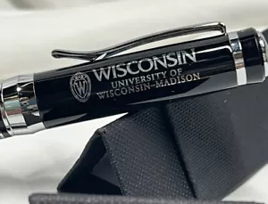 UW wisconsin Bettoni Luxury Black & Silver World Map Rollerball Pen NEW snap cap - Picture 1 of 24
