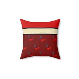 Cherries on dark Red, Cream, Black, & Red Accent Pillow Home Decor, Great gifts - Picture 1 of 4