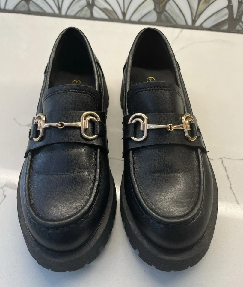Chunky Rouge Helium Black Lug Sole Loafers 1990s Y2K Size 7 - Image 1 of 4