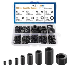 500pc Plastic Washers Rubber Flat Nylon Corrosion-Free For Industrial Fixings - Picture 1 of 8