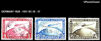 GERMANY 1928-31 SC C35-C37 GRAF ZEPPELIN CROSSING OCEAN 1m, 2m, & 4m UNG F/VF #3 - Image 1 of 2