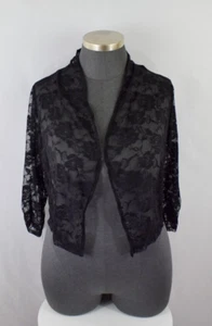 Deb Lace 3/4 Sleeve Shrug Plus Size 2XL Black Sheer Rose Open Front - Picture 1 of 8