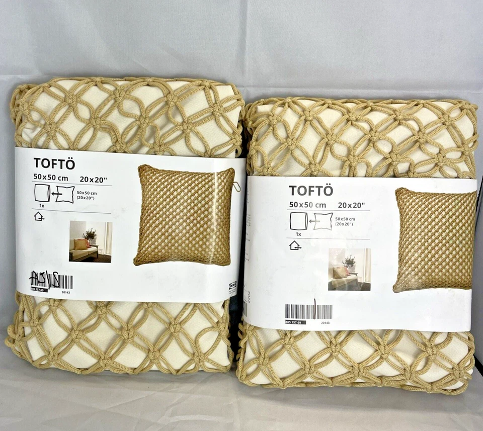 2 juegos de funda de cojín IKEA TOFTO beige hecha a mano 20x20 interior/exterior con cremallera Foto 1 de 3