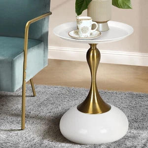 Oikiture Coffee Side Table Bedside Sofa Tea End Tables Round Metal White - Picture 1 of 10