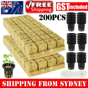 200PCS Grow Starter Rockwool Cubes Hydroponics Plant Net Cup Basket Aquaponic AU - Picture 1 of 12