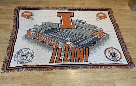 Illinois Illini Knit Throw, Danbury Mint, Fringed, 50" x 60" PREOWNED READ Cover