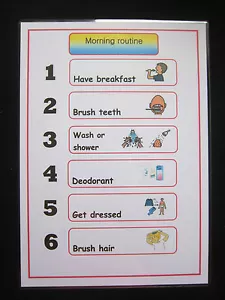 Diagramma da parete/programma routine mattutina A4 - autismo/aiuto alla comunicazione visiva/demenza - Foto 1 di 4