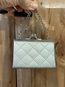 Pewter Quilted Mini Framed Snap Lock Chain Strap Handbag NWOT - Picture 1 of 10