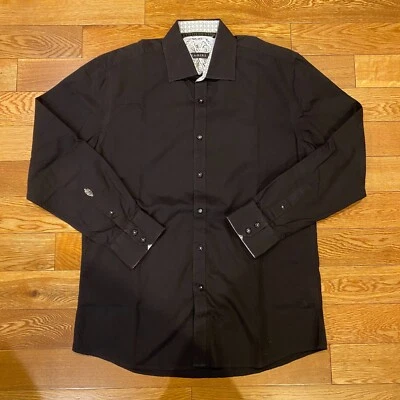 Zagiri Men's Button Up Dress Shirt Medium Black Embroidery Long Sleeve Floral - Image 1 of 4