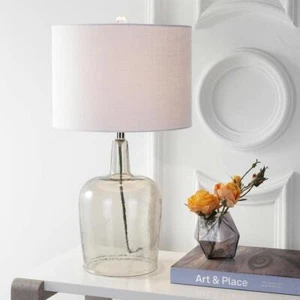 JONATHAN Y Table Lamp (26"x14") Drum Linen Shade Oil Rubbed Bronze + Smoked Gray - Picture 1 of 7