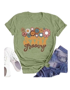 Stay Groovy Women's Floral Graphic Retro 70s Shirts XXL - Picture 1 of 6