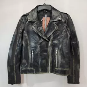 Jild Size M Women's Handwaxed Biker Style Motorcycle Zip-Up Leather Jacket - Picture 1 of 12