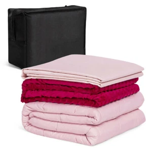 Topbuy 25 lbs Weighted Blanket with 2 Removable Duvet Covers &1 Storage Bag Pink - Picture 1 of 5