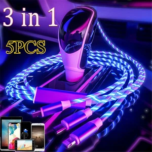 5PCS 3 in 1 Fast LED Charging Cable Universal Multi Function Phone Charger cable - Picture 1 of 17
