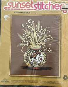 Kit ricamo crewel tramonto vintage anni 70 vaso nativi americani 16 x 20 sud-ovest - Foto 1 di 4