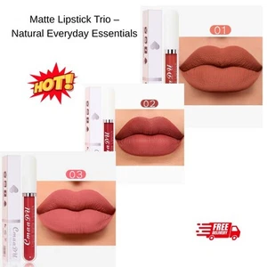 3x Matte Nude Lipstick Set – Natural Long-Lasting Makeup Bundle | OUTLET - Picture 1 of 16