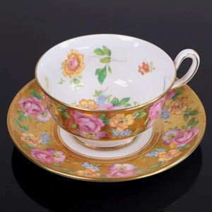 Royal Chelsea Cabbage Teetasse Untertasse Rosa Rose Tasse Porzellan Schwer Gold um 1930 - Bild 1 von 11