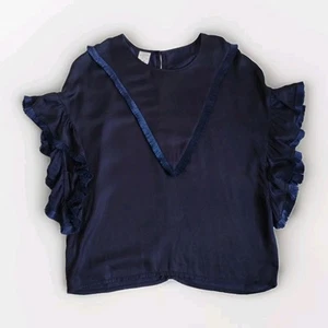 Baum Und Pferdgarten Dark Blue Fringed Viscose Top Size 40 - Picture 1 of 12