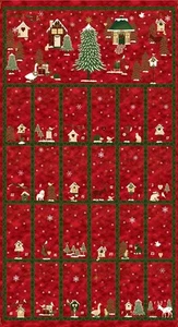 Panel de tela de 23" | Copo de nieve escarchado Calendario de Adviento de Navidad Oro rojo - Imagen 1 de 1